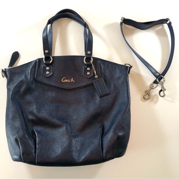 Coach Ashley Convertible Leather Satchel Shoulder Bag Midnight Blue F23684, Navy - Picture 1 of 17